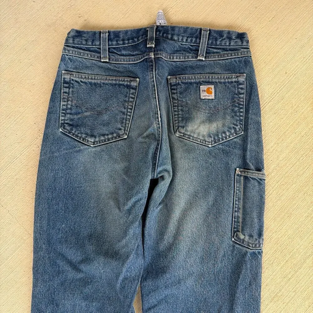 Carhartt denim blue jean double knee work wear carpenter pants